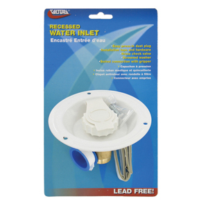Lead Free White Metal Recessed Water Inlet w/ Brass Valve, Carded