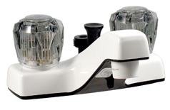 White 2-Handle 4" Lavatory Faucet/Diverter w/ Smoke Knowb