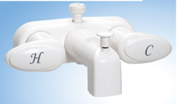 White 2-Handle 4" Tub & Shower Diverter w/ White Knobs