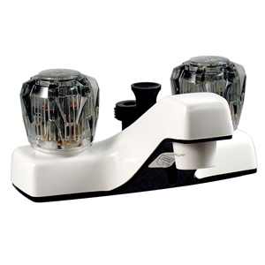 White 2-Handle 4" Lavatory Faucet/Diverter w/ Smoke Knobs