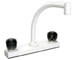 White 2-Handle 8" Hi Arc Kitchen Faucet w/ Smoke Knobs