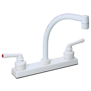 White 8" 2-Handle Hi-Arc Tea Cup Style Kitchen Faucet