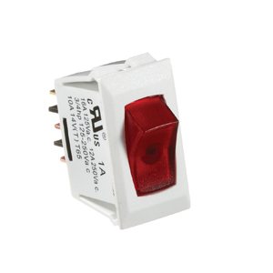 White 10A On/Off SPST Rocker Switch, w/ Red Light