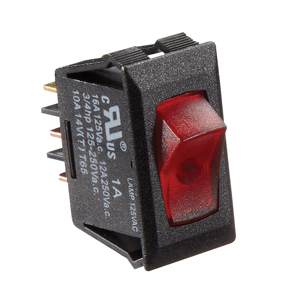 Black w/ Red On/Off SPST 120VAC Rocker Switch