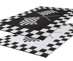 Faulkner 48708 Reversible RV Outdoor Patio Mat - Black & White Checkered Finish Line Design - 9' x 12'