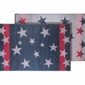 Faulkner 68872 Reversible RV Outdoor Patio Mat - Red, White & Blue Stars N' Stripes Design - 9' x 12'