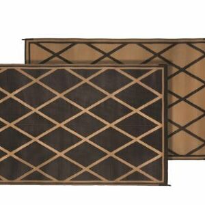 Faulkner 68888 Reversible RV Outdoor Patio Mat - Black & Beige Diamond Design - 9' x 12'